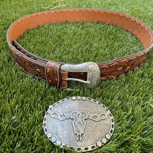 Leather belt and buckle